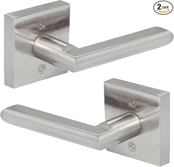 HOSOM Dummy Door Handles, Heavy Duty Decorative Single Side Non-Turning Square Lever Set for Closet, Easy Installation, Pull Only, Satin Nickel, 2 Pack