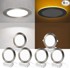 ZYC Recessed Lighting 6 Inch - 12W 1100LM LED Recessed Ceiling Light with Night Light,5CCT 2700K-6000K Selectable Ultra-Thin Lighting,Dimmable Canless Wafer Downlight,Pack of 6（Brushed Nickel）.