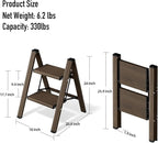 2 Step Ladder,Aluminum Folding Step Stool for Adults,Step Ladder with Wide Anti-Slip Pedal,330 lbs Capacity for Home,Office,Kitchen,Library(Walnut)