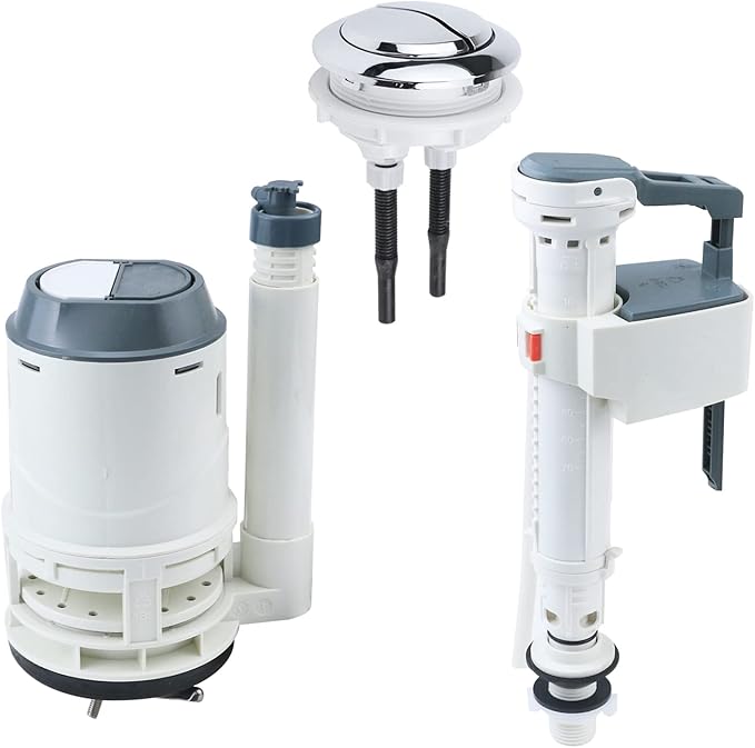 T Tulead Toilet Tank Parts Replacement Toilet Dual Flush Valve 7" Height, Fill Valve,Push Button, Fill Valve Thread Dia: G1/2, Flush Valve Dia: 3"