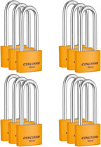 Covered Aluminum Key Lock, Extra Long Shackle Pad Lock with Same Key for Sheds, Storage Unit, School Gym Locker, Toolbox, 12 Pack