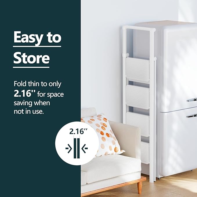 WOA WOA 4 Step Ladder, Foldable Ladder with Wide Pedals and Handle, Sturdy Ladders for Home and Kitchen with Anti-Slip Feet, Supports up to 330 lbs - White