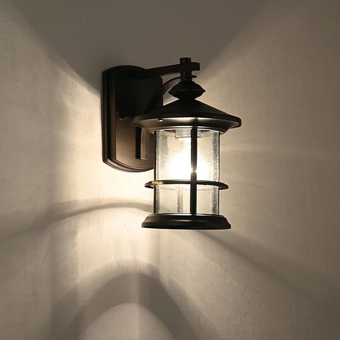 MICSIU Oil Rubbed Bronze Outdoor Light Sconces Wall Mount, Clear Seedy Glass Large Exterior Porch Wall Lantern, 12.5" Outside Lights for House, Front Porch, Patio, Backyard