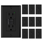 ELEGRP GFCI Outlet 15 Amp, Self-Test GFI Electrical Outlet with Narrow Design, GFCI Receptacle with LED Indicator, UL Listed, Black, Wall Plate Included, 10 Pack