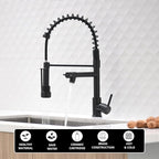 AIMADI Black Kitchen Faucet with 2 Function Sprayer,Commercial Stainless Steel Single Handle Single Hole Spring Matte Black Kitchen Faucet
