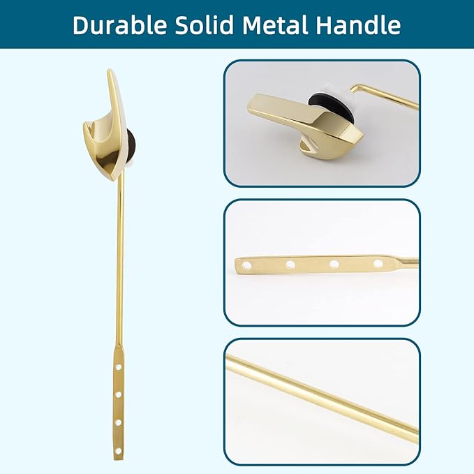 Universal Metal Front Mount Toilet Handle Replacement Kit Compatible with Kohler Toilet Tank Parts, Toilet Flush Lever Handle with Flapper Chains, Polished Gold