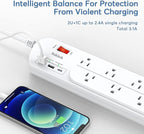 Long Power Strip, Multi Plug Outlet Extender Nikleb with 10 Outlets, Heavy Duty Extension Cord with 2 USB+1 Type C Ports, USB Plug Adapter Surge Protector for House, Garage, Patio, Basement