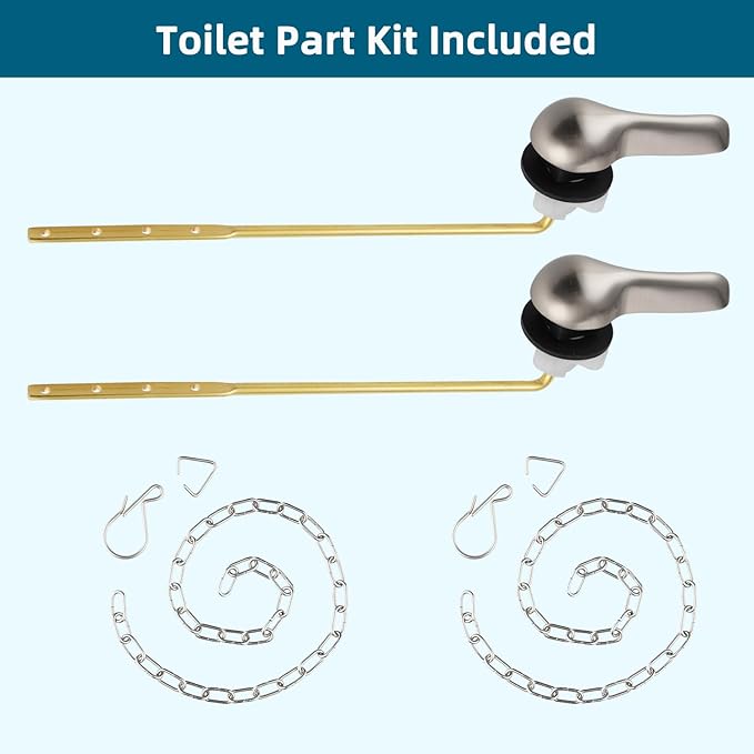 Hygie Rinse 2PCS Universal Metal Toilet Handle Replacement Kit Front Mount Toilet Lever Compatible with TOTO/Glacier Bay/Gerber, Toilet Flush Handle with Flapper Chain, Brushed Nickel