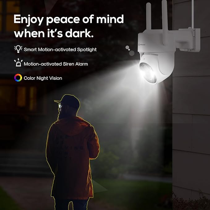 Kittyhok PTZ Wireless Security Camera System | 4pcs Dual Lens 2K Security Camera Wireless Outdoor with 10X Zoom, WiFi6 2.4G/5G, Auto Tracking, Human Detection, Spotlight | 10CH NVR with 500GB HDD