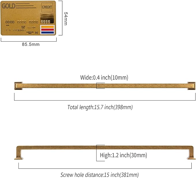 6 Pack 15"(381mm) Vintage Antique Brass Cabinet Pulls Kitchen Cabinet Handles Drawer Pulls Cupboard Hardware for Cabinets CK0078