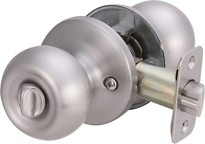 Amazon Basics Exterior Door Knob With Lock, Coastal, Satin Nickel