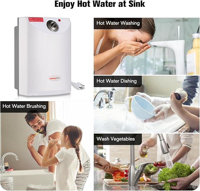 Thermoflow Electric Mini Tank Water Heater, 4.0 Gallon 120V Corded Under Sink Small Hot Water Heater for Point of Use Instant Hot Water