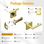 HOSOM Gold Door Handles Interior Brass Privacy Door Levers for Bedroom Bathroom Keyless Reversible Door Knob Lock for Left & Right Handled Doors, 6 Pack