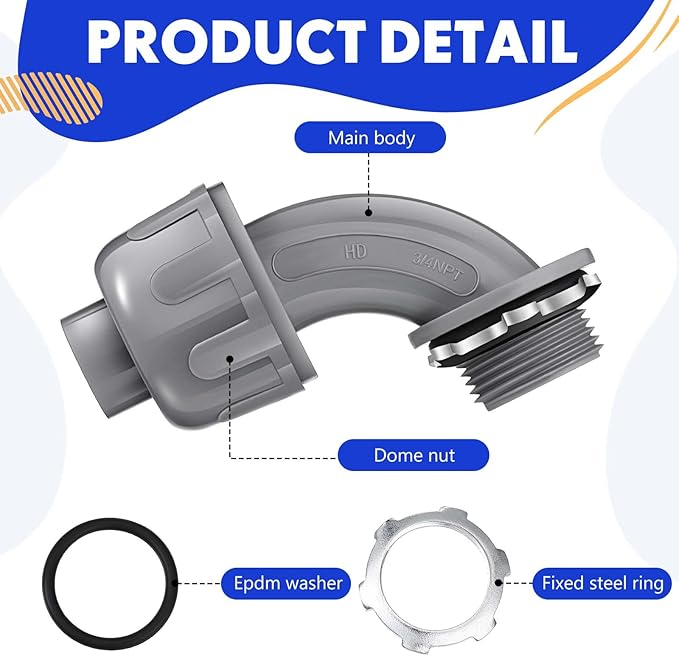 Liquid Tight Connector 3/4 Inch 90 Degree Non Metallic Flex Electrical Conduit Fittings, Electrical Conduit Connector Fitting for PVC Pipe Cable Home Kitchen (25 Pcs)