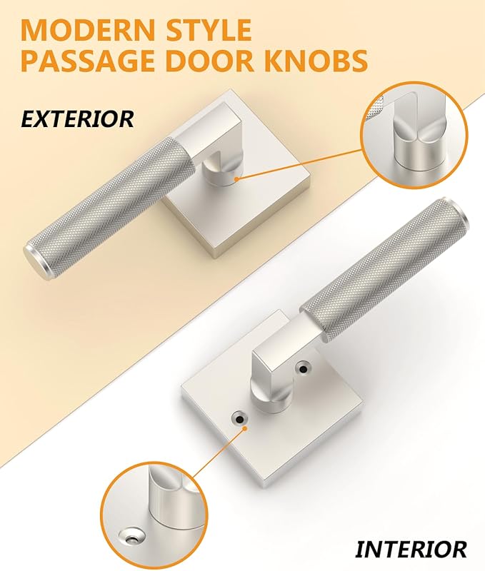 Asidrama 6 Pack Brushed Nickel Passage Door Handles, Door Lever with Door Knobs Indoor for Bedroom or Bathroom, Heavy Duty Door Handles Interior with Locks for Left Right Sided Doors