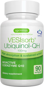 Advanced VESIsorb Ubiquinol-QH, Superior CoQ10 100mg, Kaneka QH, 90 Softgels, Fast-Acting & High Absorption, for Heart Health, Energy, Fertility, 3-Month Supply, by Igennus