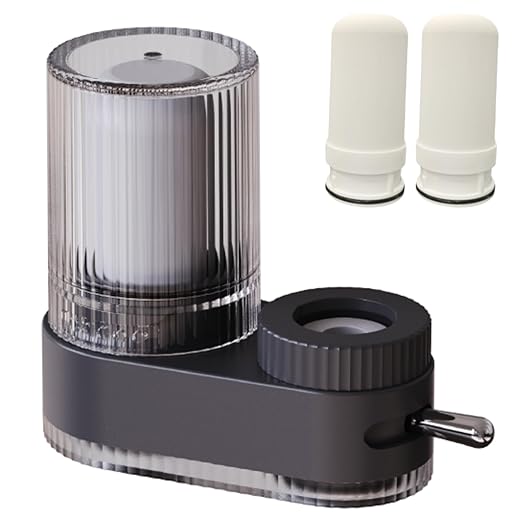 VYNTRA Faucet Water Filter, 7-Layer Kitchen Filter Water Faucet Element, 350 Gallons Activated Carbon Ceramic Filter Reduces 99% Chlorine, Limescale, Heavy Metals (2*Filter & 6*Adaptors) Gray