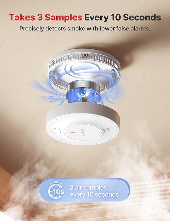 X-Sense Wireless Interconnected Battery Powered Smoke Detector Fire Alarm with Over 820 ft Transmission Range, SD19-W, Pack of 6