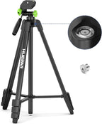 Huepar 60-Inch Lightweight Tripod Portable Adjustable Tripod for Laser Level with 3-Way Swivel Pan Head, 2 Bubble Levels, 1/4" and 5/8" Thread Mount for Varieties Tools, Only for Indoor Basic Work