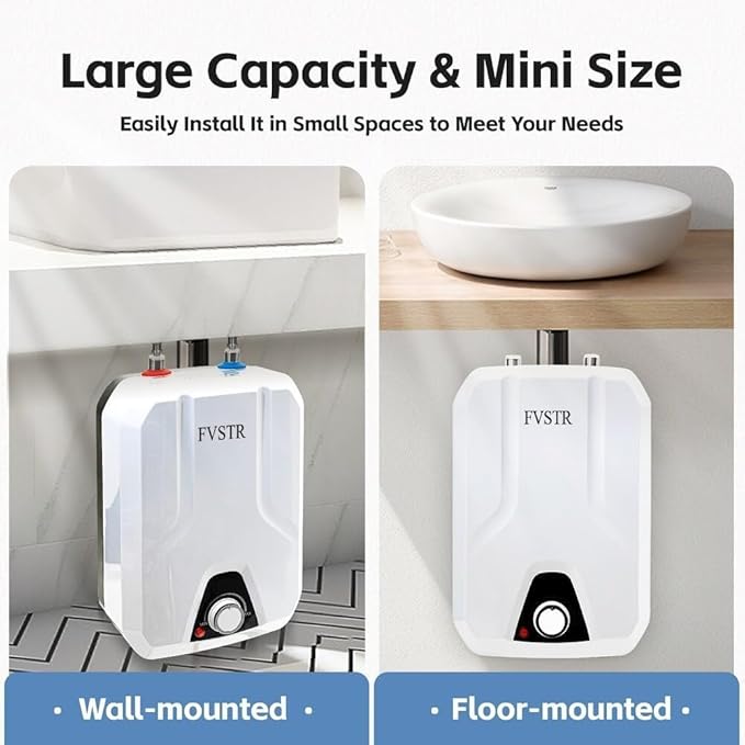 110V-120V 1.5Kw Small Under Sink Tank, 2.16 Gallon Thermal Storage Water Heater, Mini Tankless, Under Sink, Electric RV TR Trailer Kitchen Compact Point of Use