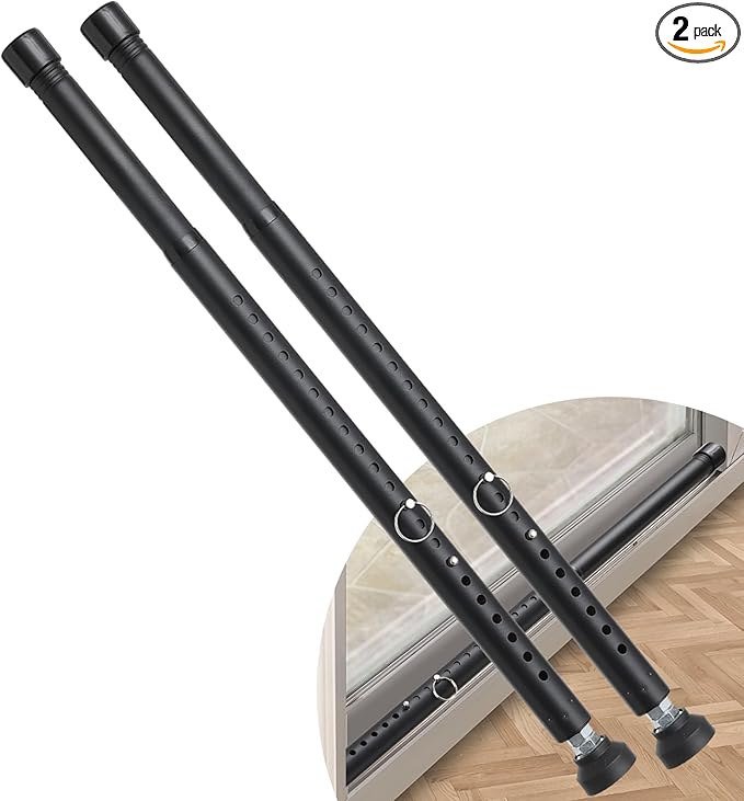 DIIG Sliding Door Security Bar 2packs, 17.7-50.5inch Adjustable Locking Window Safety Bar with Rubber Tips,Diameter 1inch Window Security Bar for Home Apartment (Black 2Packs)
