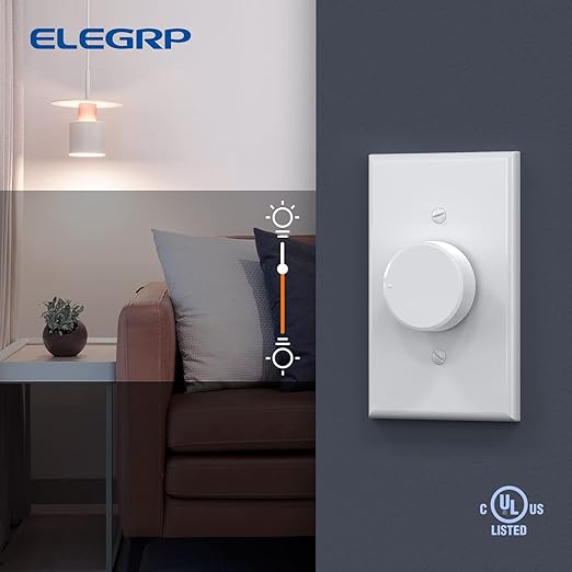 ELEGRP Digital Rotating Dimmer Switch for Dimmable LED, CFL and Incandescent Light Lamp Bulbs, Single Pole / 3-Way Rotary Dimmer Switch, Wall Plate Included, UL Listed (6 Pack, Matte White)