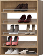 Shoe Shelf Short Tower Closet Unit, Modular Closet System, Wood Closet System Organizer with Storage for Walk In Closets, Clothing Rack for Hanging Clothes, Bedroom, Wood, 25.5"W