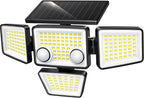 Solar Outdoor Lights - 3000LM 188 LED Motion Sensor Outdoor Lights, 4 Heads IP65 Waterproof Powered Security Flood Lights, 270°Wide Lighting Angle Wall Light with Sensors for Backyard Yard