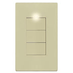 LIDER Minimalist Design Matte Finish Lighted Triple Switch with Screwless Wall Plate, Combination Frameless Decorator Switch with Locator Light, Ground Terminal Single Pole, 15A 120V, UL Listed, Ivory
