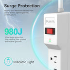 PLUGTUL Surge Protector 12FT (980 Joules), Flat Plug Power Strip, Extension Cord with Multiple Outlets, 7 Outlets, ETL Listed, 14 Gauge, Wall Mountable for Home Office Garage, White