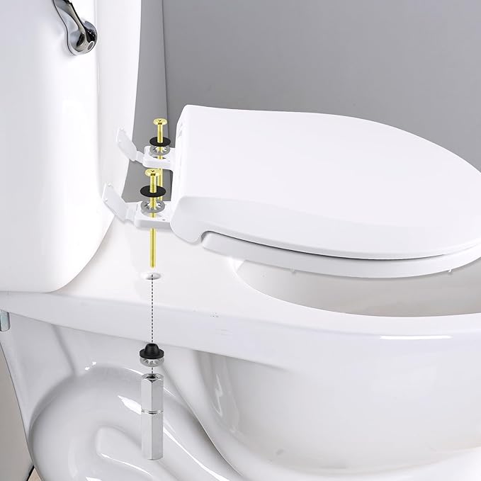 Hibbent 2 PCS Universal Toilet Seat Bolts Kit, Heavy Duty Solid Brass Toilet Bolts with Extra Long Stainless Steel Downlock Nuts Rubber Washers Gaskets, Easy to Install - Bathroom Toilet Repair Screw