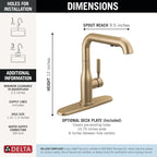 Delta Almari Brushed Gold Kitchen Faucet with Pull-Out Sprayer, Modern Single Hole Kitchen Sink Faucet, Single Handle, Champagne Bronze 16943-CZ-DST