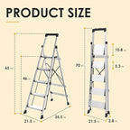 HBtower 5 Aluminum Step Ladder, Strudy Ladders for Home with Tool Tray, Anti-Slip Folding Step Stool for Adults, Light Weight Portable 330lbs Safety for Kitchen Warehouse Outdoor Work