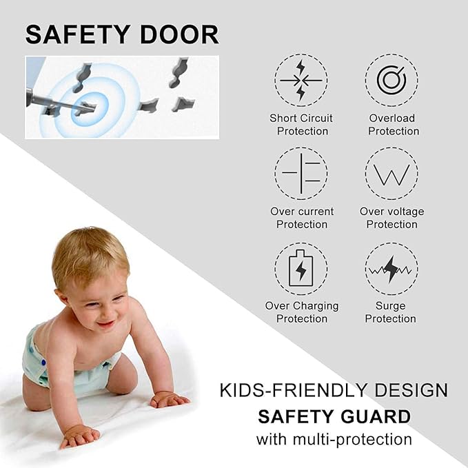 Universal Power Strip with USB Ports, 4 Outlets 4 Smart USB (5V 3.4A 17W), 6.5ft Power Cord, 2500W Circuit Breaker, Child Safe Door, for Cruise Ship,Dorm Room Multi Plug Extender