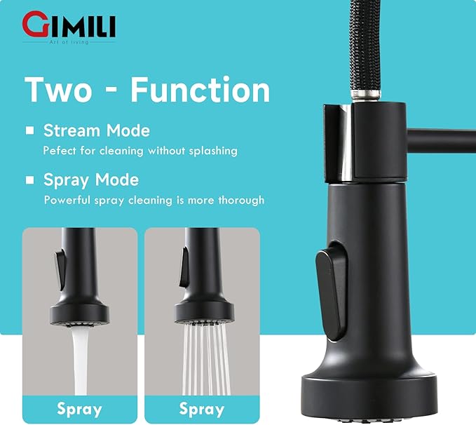 GIMILI Black Touchless Kitchen Faucet with AC Adapter, Smart Motion Sensor Hands Free Single Handle Kitchen Sink Faucet with Pull Down Sprayer, Matte Black