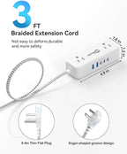 Power Strip with USB C, Flat Plug Extension Cord 3ft, 4 Outlets & 2 USB-A and 3 USB-C Ports 4.8A/24W Charging Station, 2 Sides Outlet Extender Compact for Tablet Laptop Computer Multiple Device