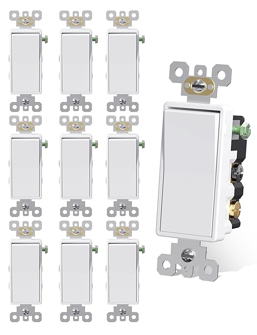 AIDA 4 Way Switch Decorative Light Switch, 15Amp, 120/277 Volt, 4 Way Decorative Light Rocker Switch Replacement, Self-Grounding, Residential and Commercial Grade, UL Listed (10 Pack, Glossy White)