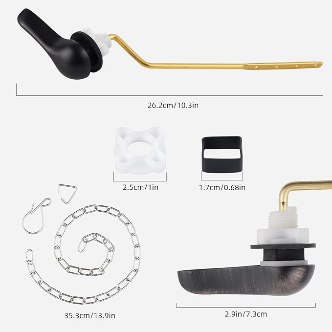 iFealClear Universal Metal Toilet Tank Flush Lever Replacement, Side Mount Toilet Handle Replacement Kit, Solid Brass Toilet Trip Lever Fits Most Toilets, Stainless Steel Chain, Oil Rubbed Bronze