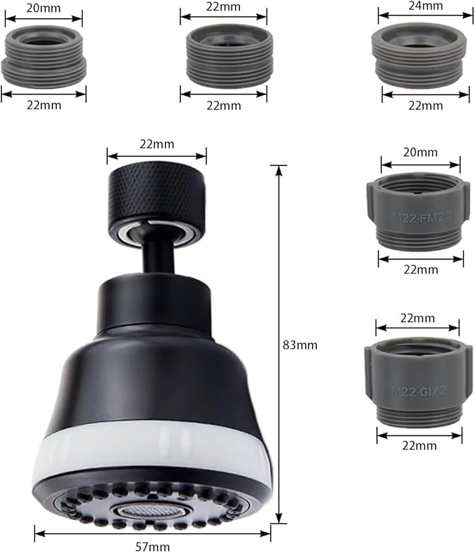 Faucet Aerator Faucet Sprayer Attachment, Kitchen Faucet Head Replacement with 4 Spray Modes, 360° Swivel Faucet Extender Anti-Splash Sink Sprayer Faucet Nozzle Head (Diamond, Black)