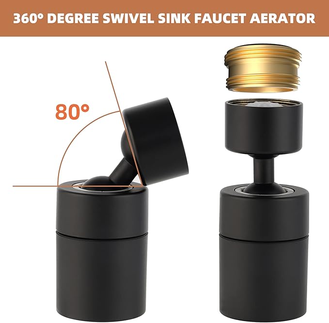 Hibbent Dual-function Female Faucet Aerator, NSF/ANSI/CAN 61 Certified Rotate Kitchen Sink Aerator Sprayer CUPC Certification 360° Swivel Sink Sprayer Attachment-55/64"-27UNS Female Thread-Matte Black