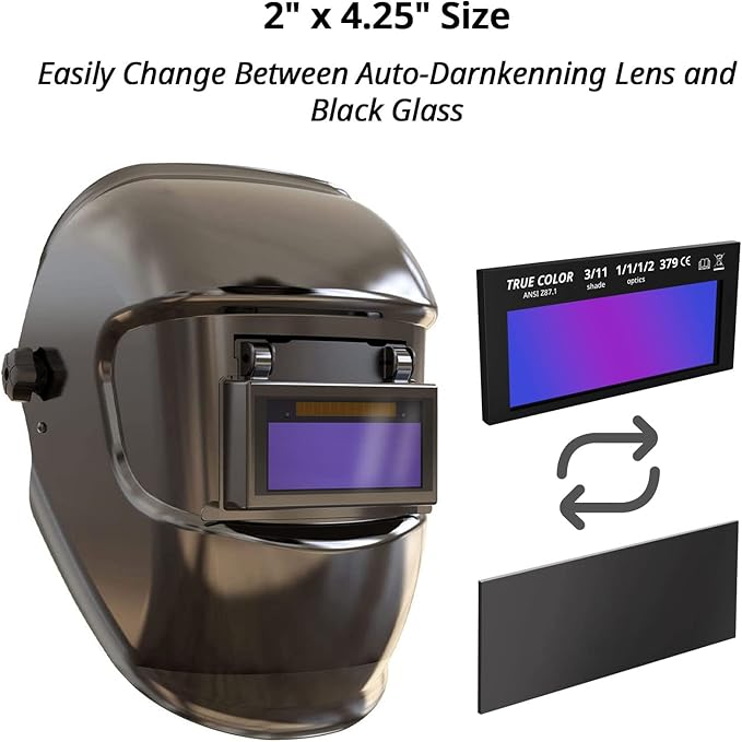 Auto Darkening HD Welding Lens, 2" x 4.25" True Color Welding Filter Lens, with 2pcs Replacement Outside Clear Lens Cover for Welding Helmet, Shade 3/11