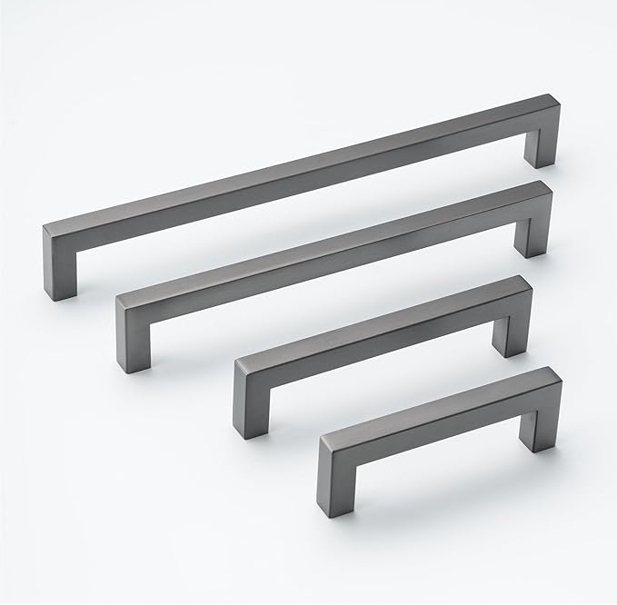 10 Pack Long Cabinet Pulls 12 3/5 Inch Hole Center Ancient Grey Drawer Pulls Square Stainless Steel Kitchen Handles for Cabinets Grey Cupboard Handles Modern Bathroom Cabinet Hardware
