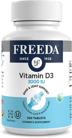 FREEDA Vitamin D3-3000 IU - Pure High Potency Kosher Supplement Tablets - Bone and Muscle Health, Calcium Absorption, Immune Support for Men and Women* - 250 Count