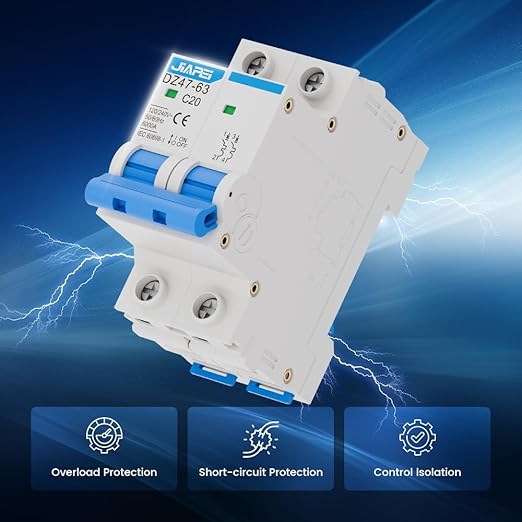AC Miniature Circuit Breaker, 120V/240V 2 Pole 20 Amp DIN Rail Mount Circuit Breaker, MCB C20 Solar AC Disconnect Switch,Thermal Magnetic Trip