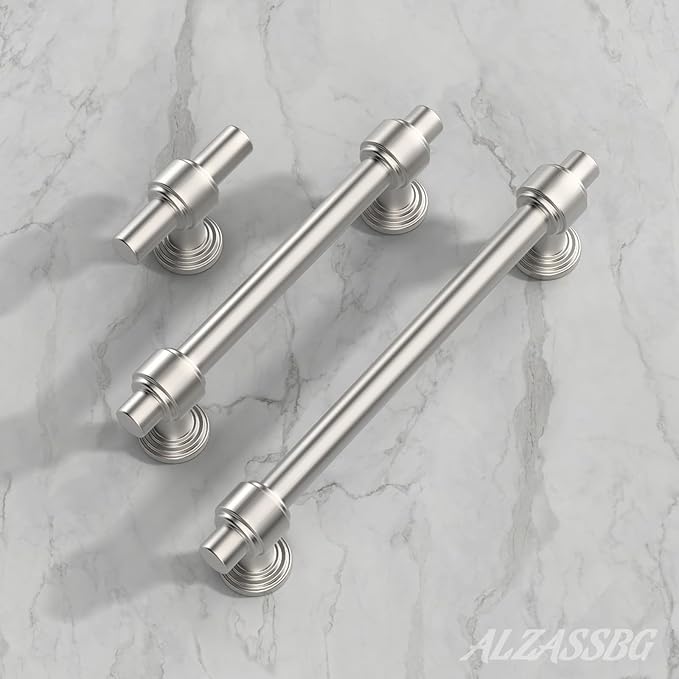 Alzassbg 10 Pack Brushed Satin Nickel Cabinet Pulls, 3-3/4 Inch(96mm) Hole Centers Cabinet Handles Kitchen Hardware Straight Bar for Cabinets and Drawer AL3505SN