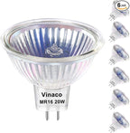 Vinaco MR16 Halogen Bulb 6 Pack, 20W 12V, 3000Hrs, Warm White, Dimmable, GU5.3 Base, Landscape & Track Lights