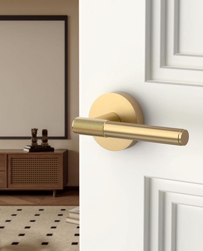 Asidrama 6 Pack Champagne Bronze Passage Door Handles, Door Lever with Door Knobs Indoor for Bedroom or Bathroom, Heavy Duty Door Handles Interior with Locks for Left Right Sided Doors