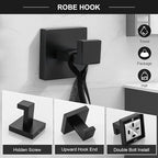 TQKAG 6-Piece Bathroom Towel Bar Sets Matte Black 23.6 inch Towel Bar Stainless Steel Towel Ring Coat Hook and Toilet Paper Holder Bathroom Hardware Set Wall Mounted Bathroom Accessories Kit