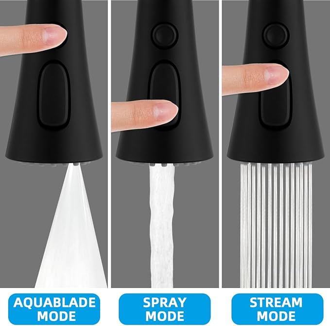 Hibbent 3-Function Pull Down Kitchen Faucet Head Replacement with 12 Adapters, NSF/ANSI/CAN 61 & CUPC Certified Sink Spray Nozzle, Compatible with Moen, Delta, Kohler Faucets, Matte black
