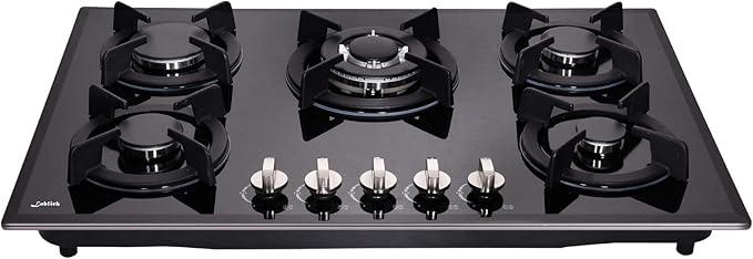 30-inch 5-Burner Built-in Gas Cooktop with Tempered Glass & Cast Iron Grates - LW5G01 (LPG/NG Convertible, Black)